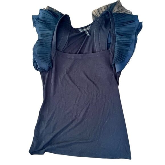 BCBGMAXAZRIA womens size XXS ribbed black tank top with flutter sleeve detail - Picture 6 of 10